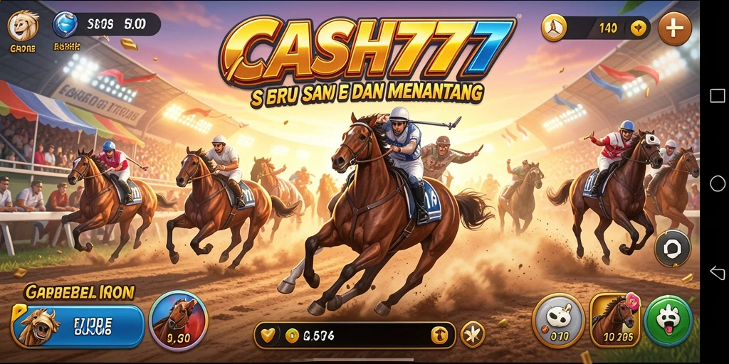 Screenshot menunjukkan gameplay balapan menegangkan di CASH777.