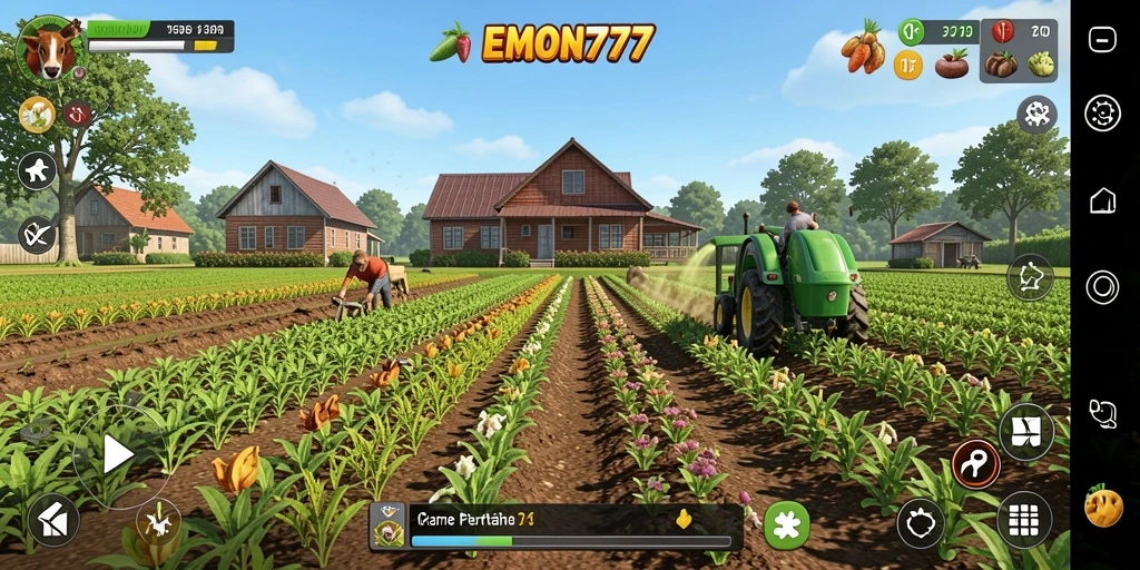 Screenshot gameplay EMON777 menampilkan pengalaman bertani yang seru dan interaktif.