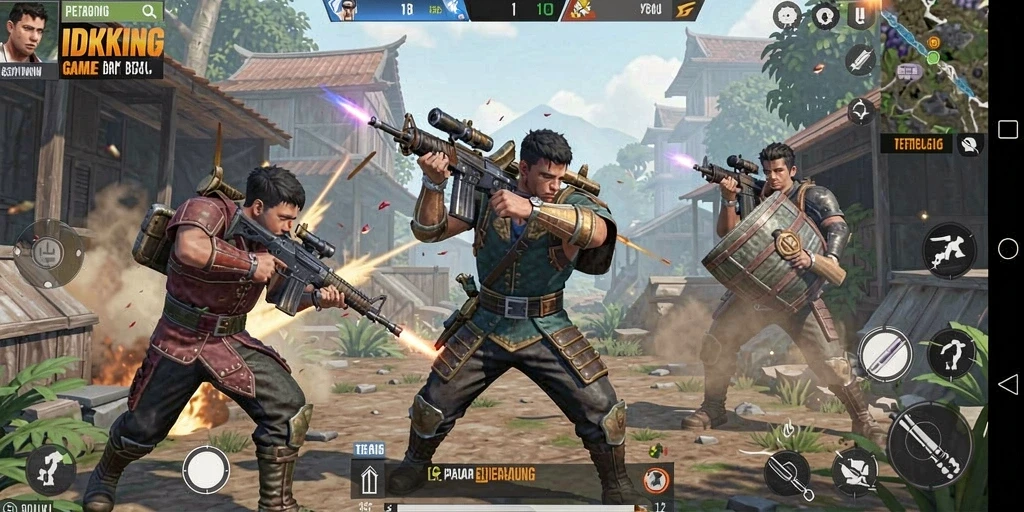 Screenshot IDRKING menampilkan momen menegangkan di medan perang Battle Royale.