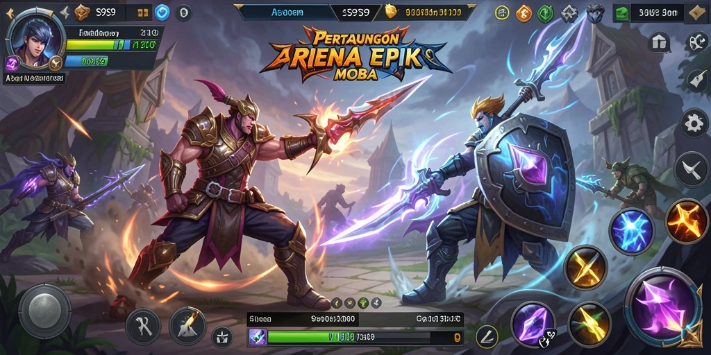 Screenshot gameplay S9S9 menampilkan pertarungan intens di arena MOBA.